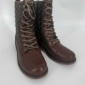 BOC MOTO BOOTS Brown And Green Quilted Lace-Up Boots NWT